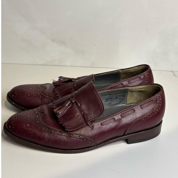 Polo Men Leather Kiltie Tassel Wingtip Slip Loafers Shoes Burgundy Size 9 - Picture 2 of 11